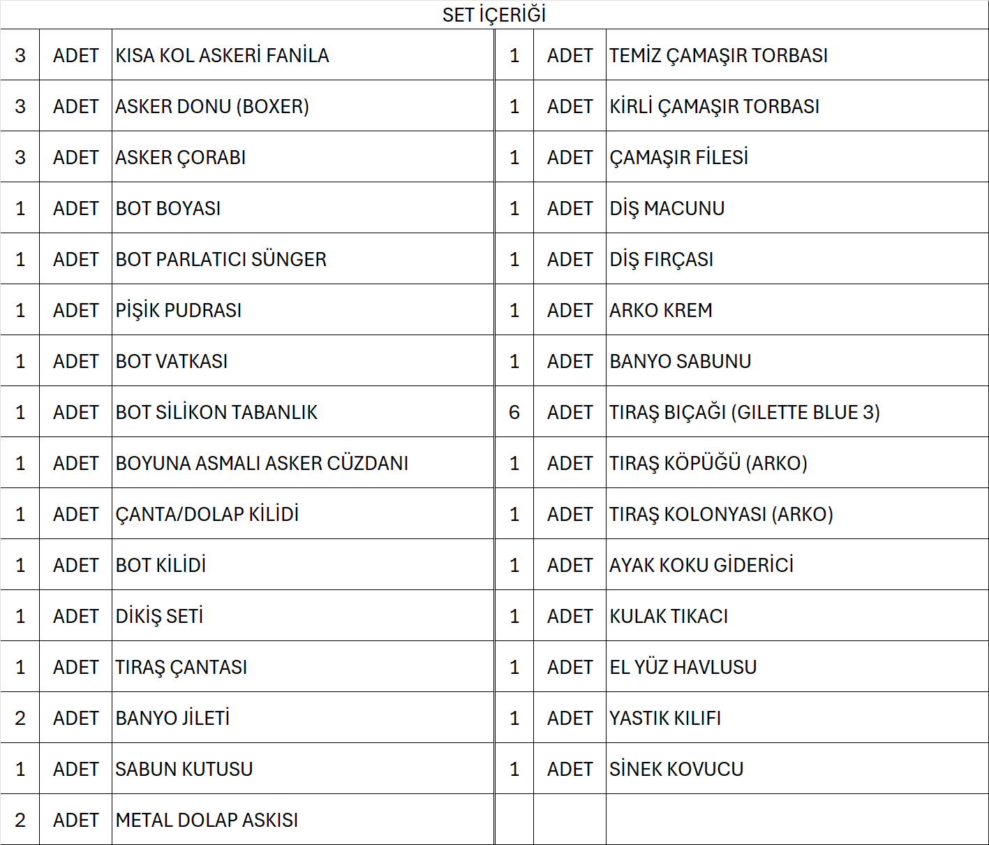GOLD 3'lü Askerlik Seti