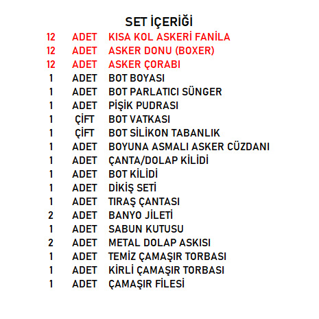 Ekonomik 12'li Askerlik Seti (Karacı)