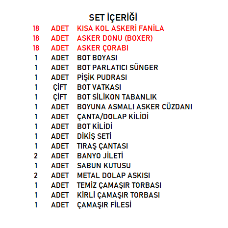 Ekonomik 18'li Askerlik Seti (Havacı)