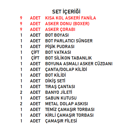 Ekonomik 9'lu Askerlik Seti (Havacı)